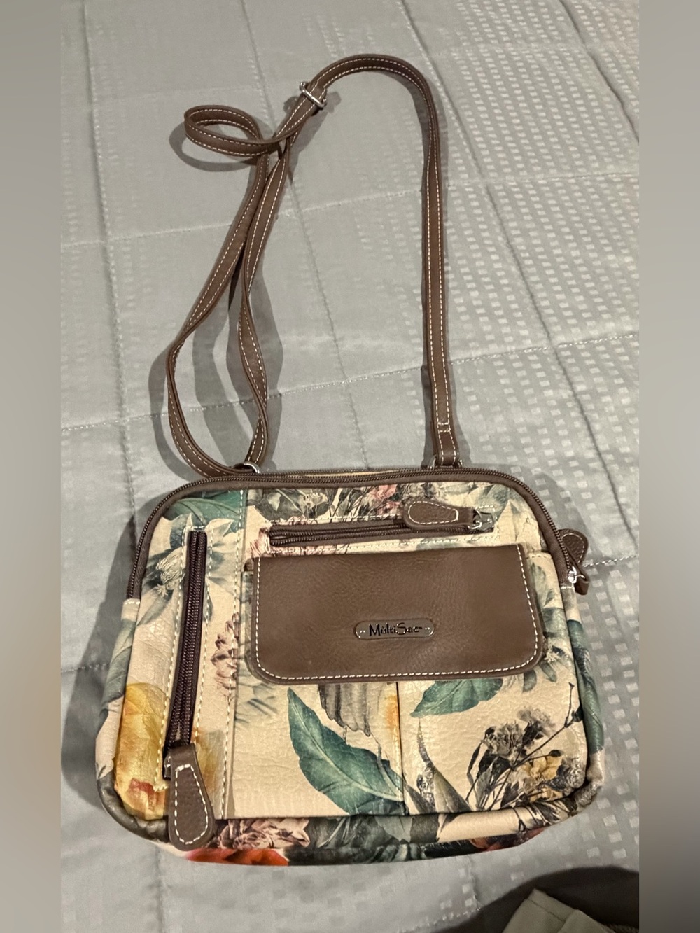 MellowStone Floral Tan Crossbody Bag with Adjustable Strap